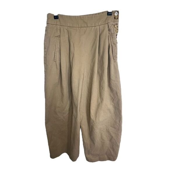 ZARA Brown Wide Leg High Rise Professional Pants With Side Buttons - Picture 1 of 5